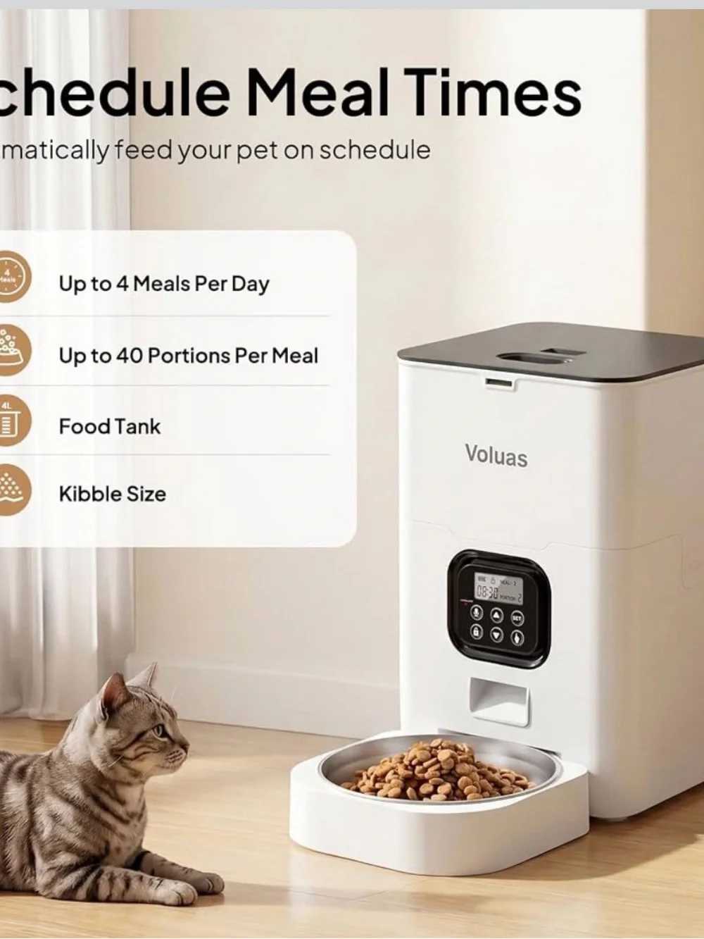 Automatic Pet Feeder - White with Black Top